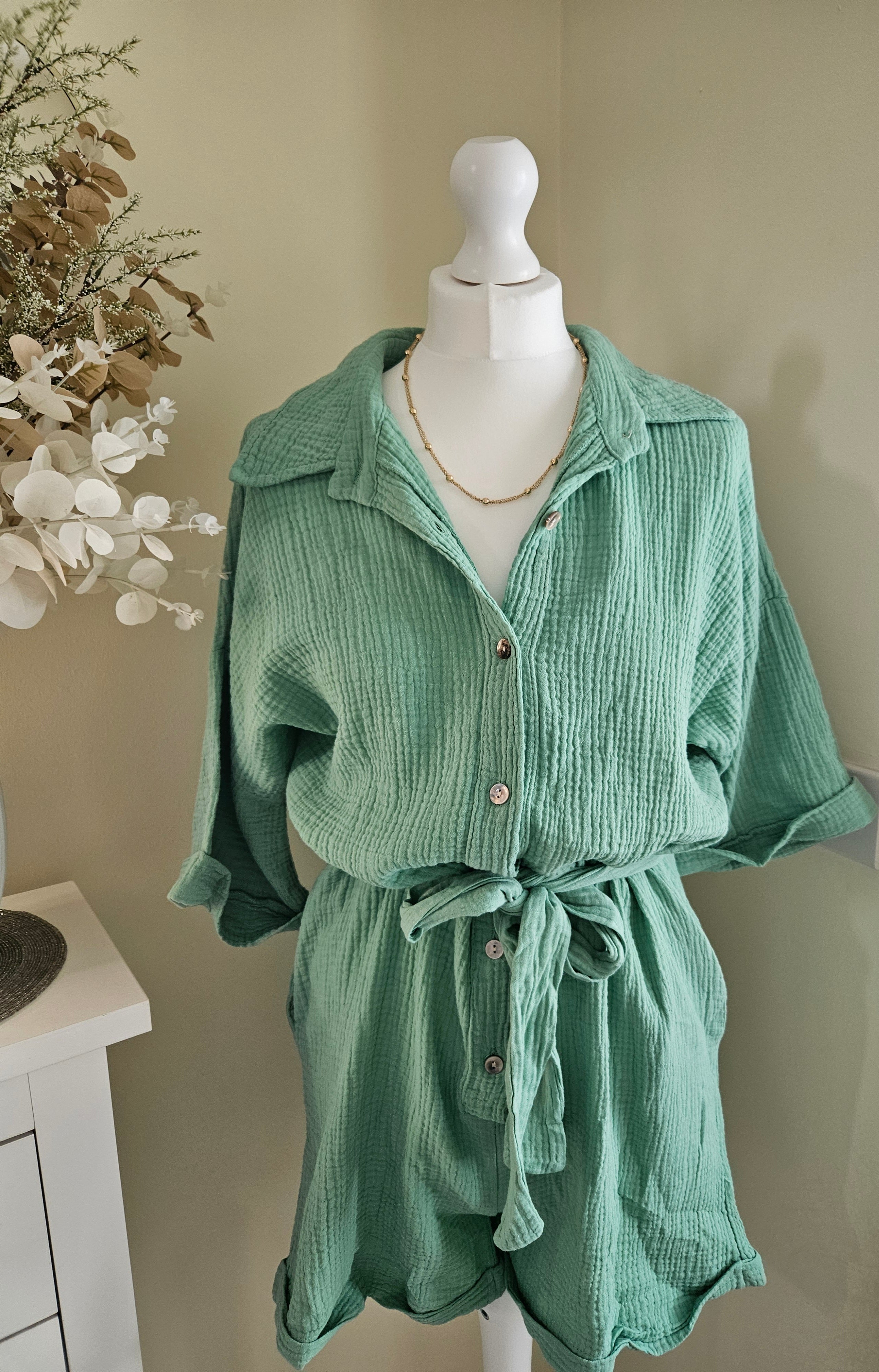 Halki cheesecloth playsuit - Green