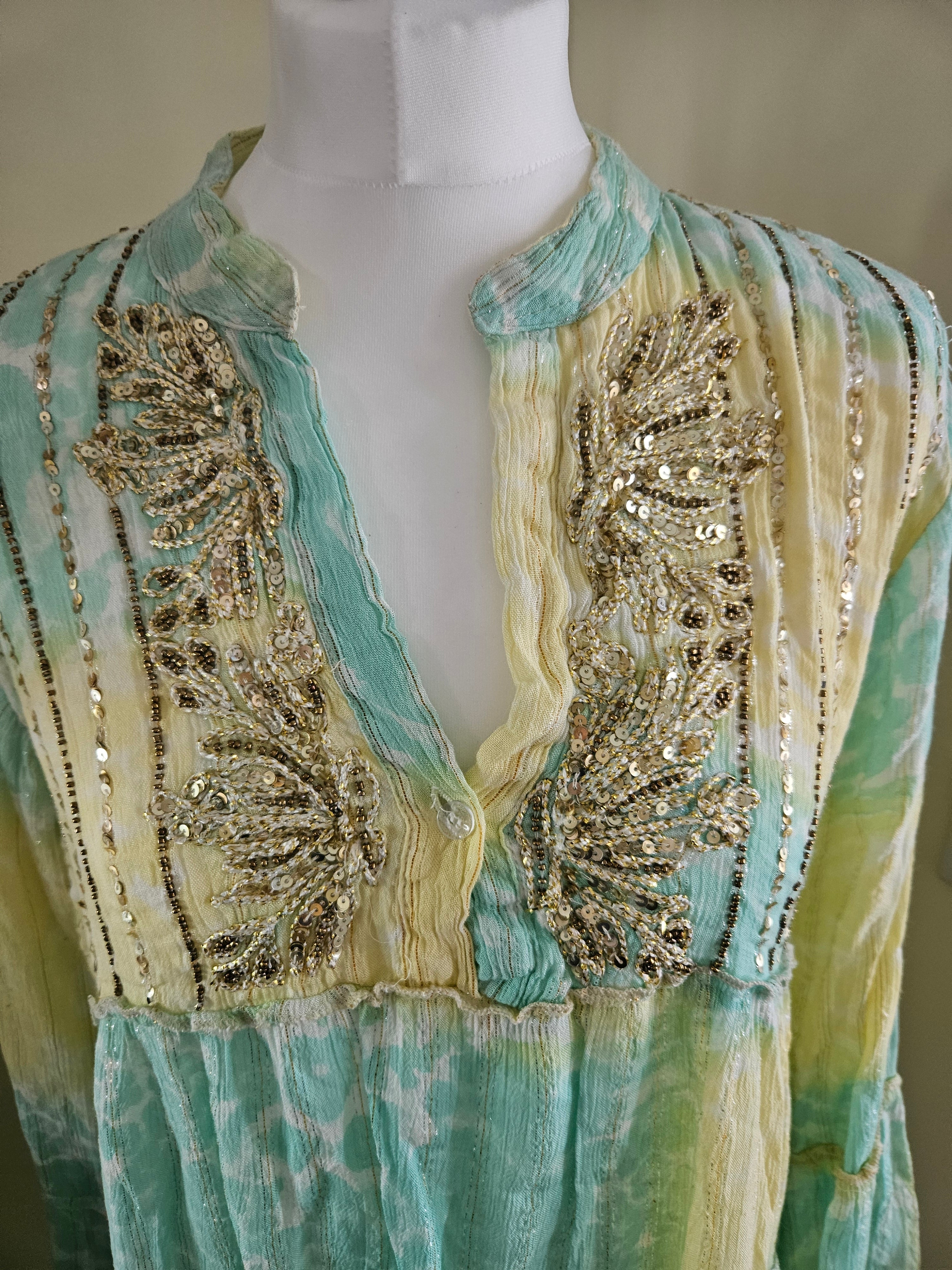 Arabella sequin tie dye dress - Turquoise and yellow