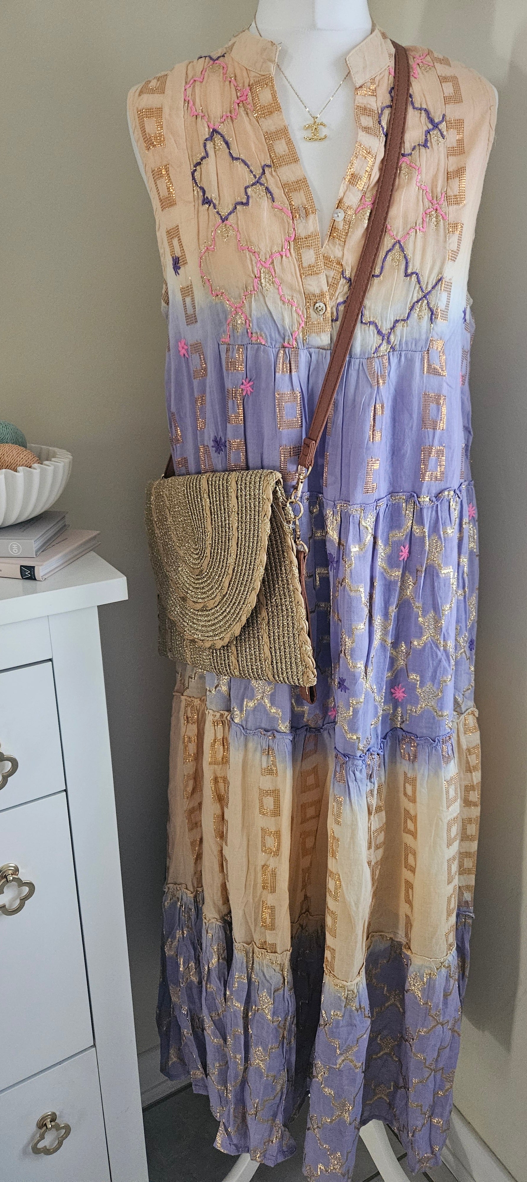 Madinat dress in Lilac and apricot