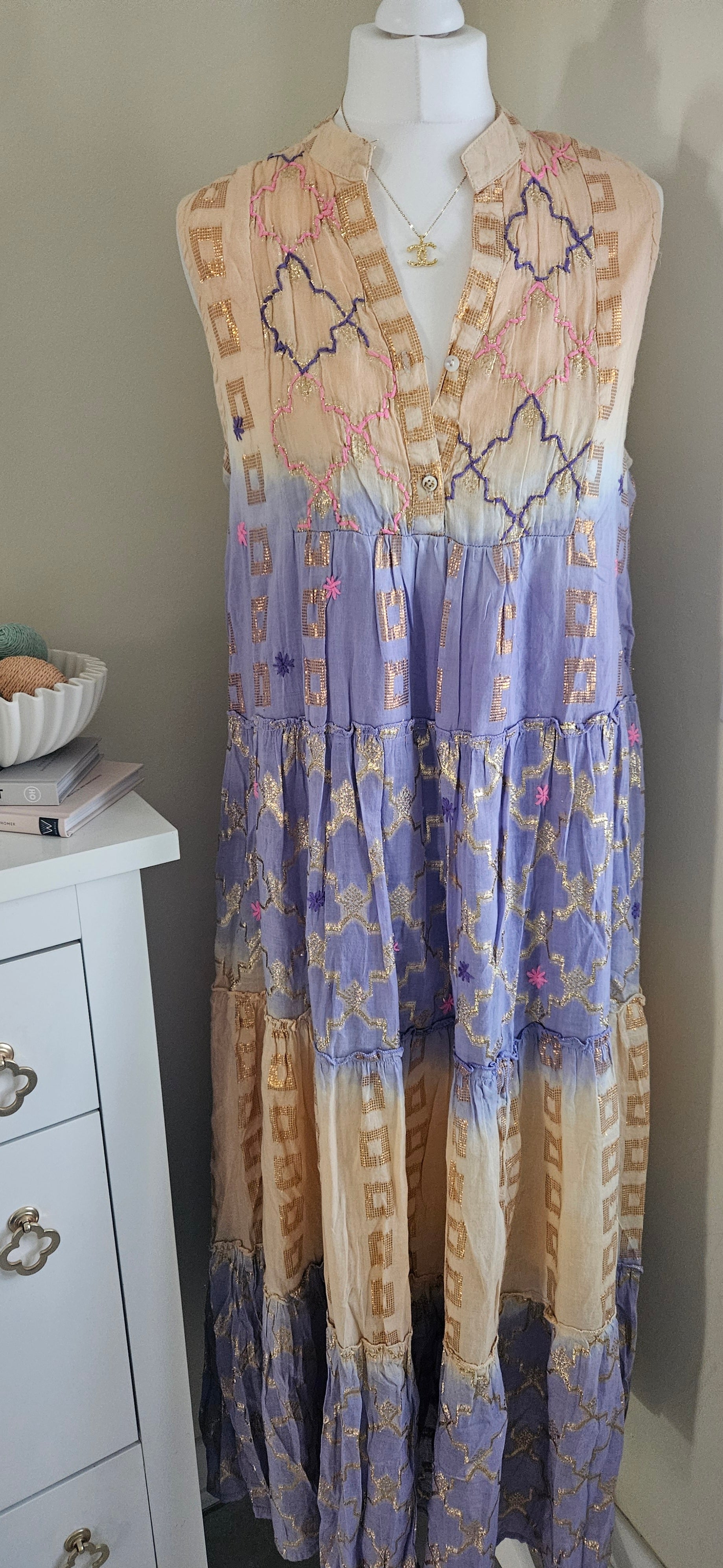 Madinat dress in Lilac and apricot