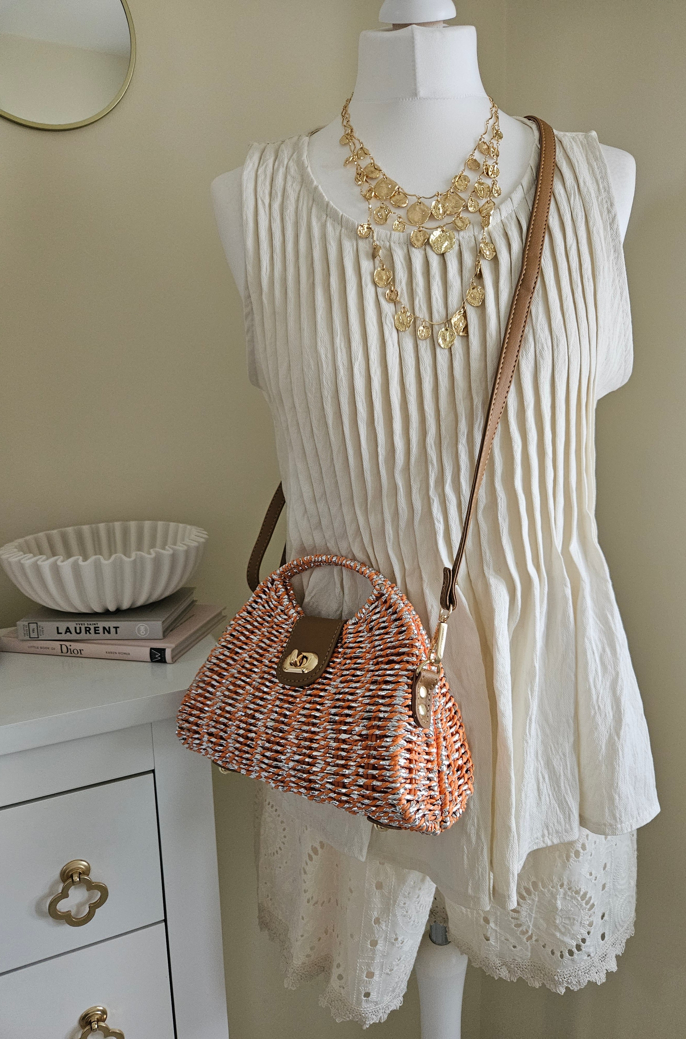 Tillie beige pin tuck sleeveless top