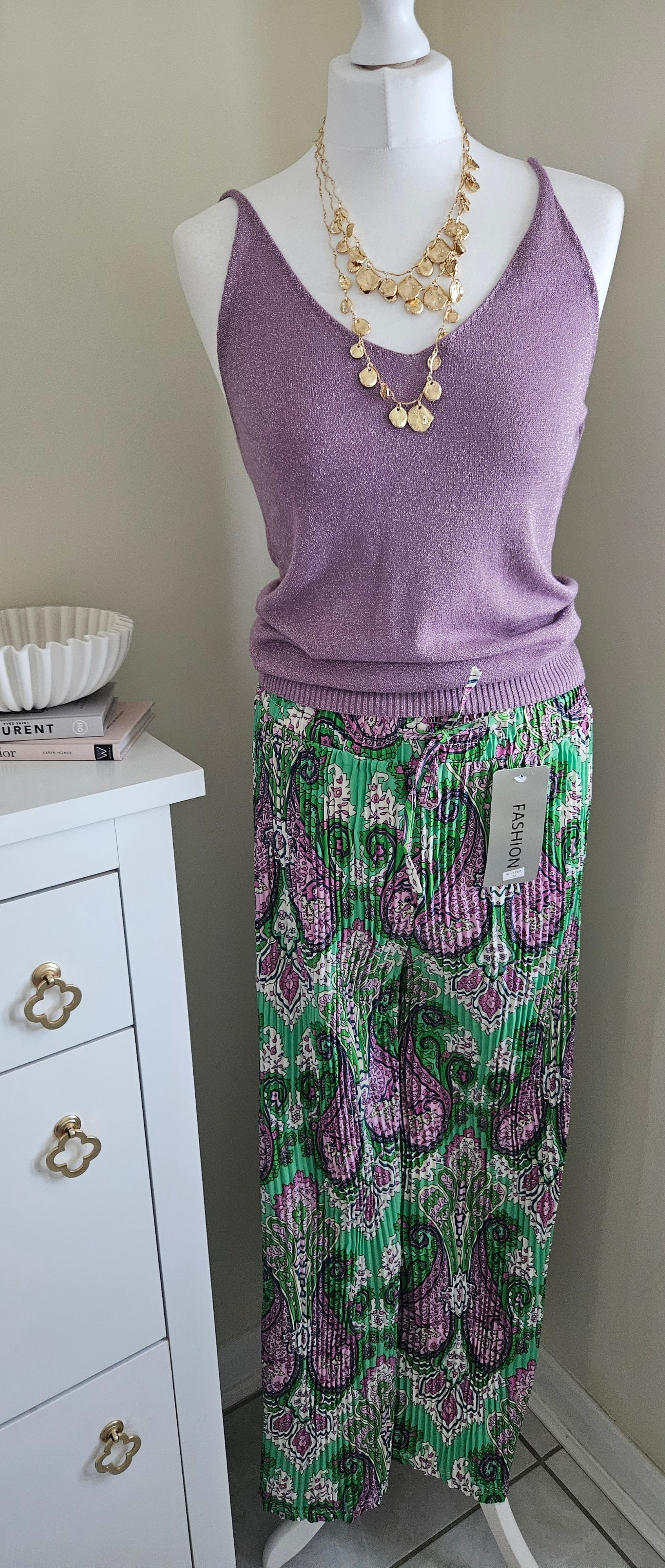 Jannah patterned pleated trousers - Green Size 8-14