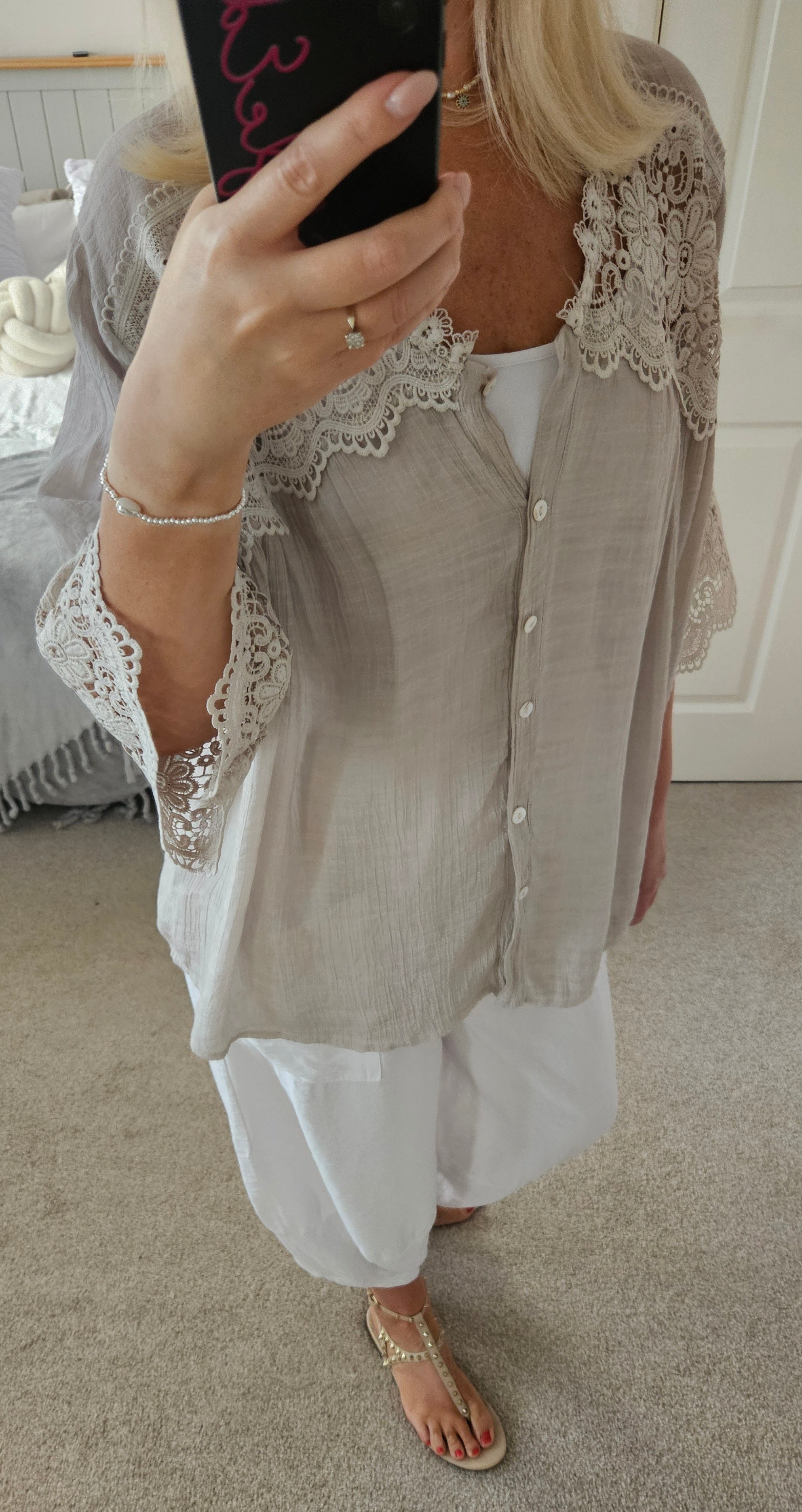 Thekla crochet blouse - Light taupe