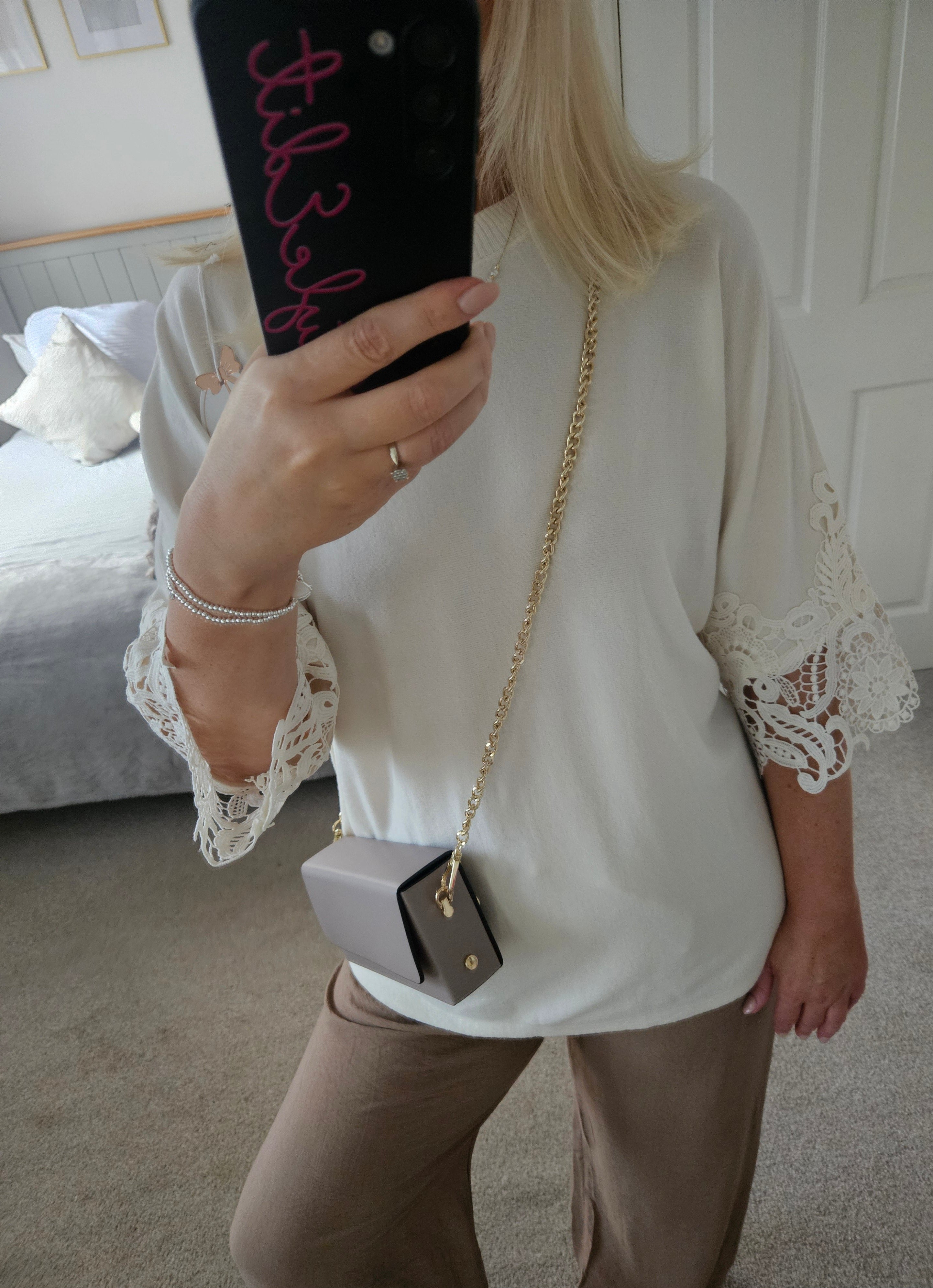 Fifi crochet sleeve knit jumper - Cream