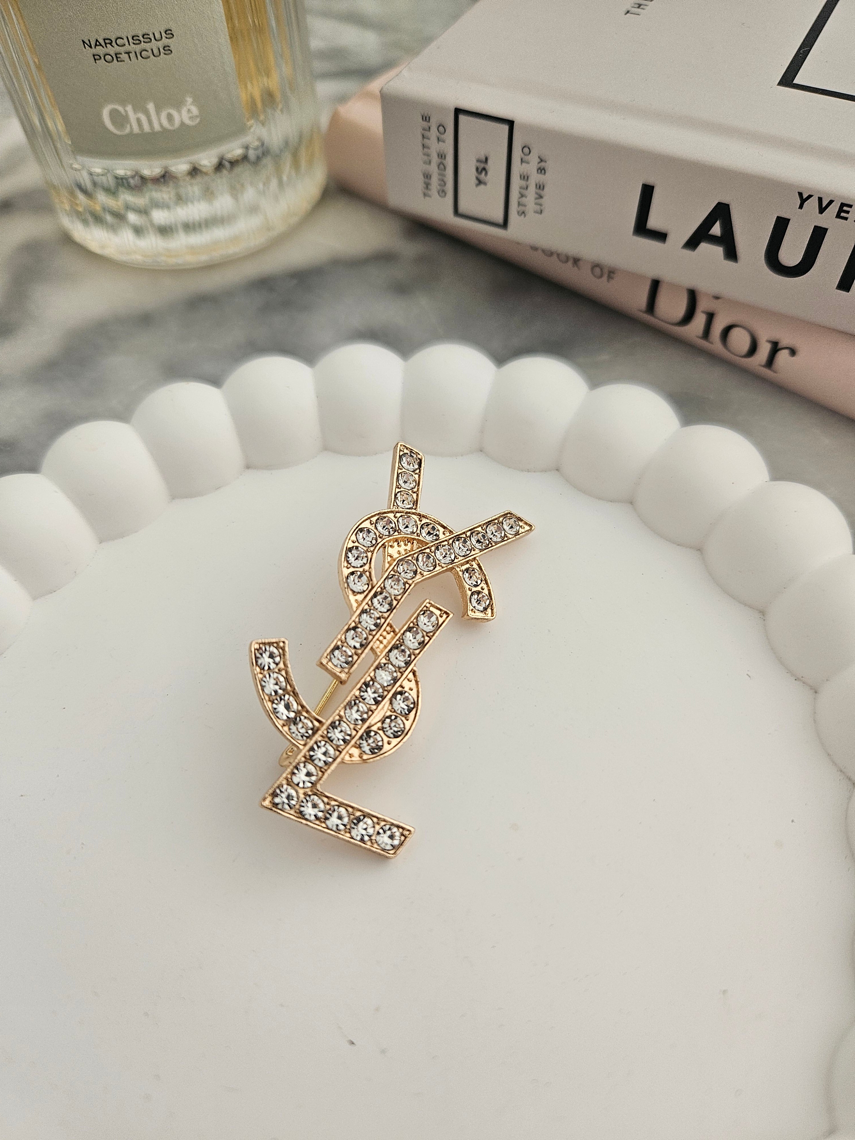 Gold Diamanté Designer Inspired Brooch
