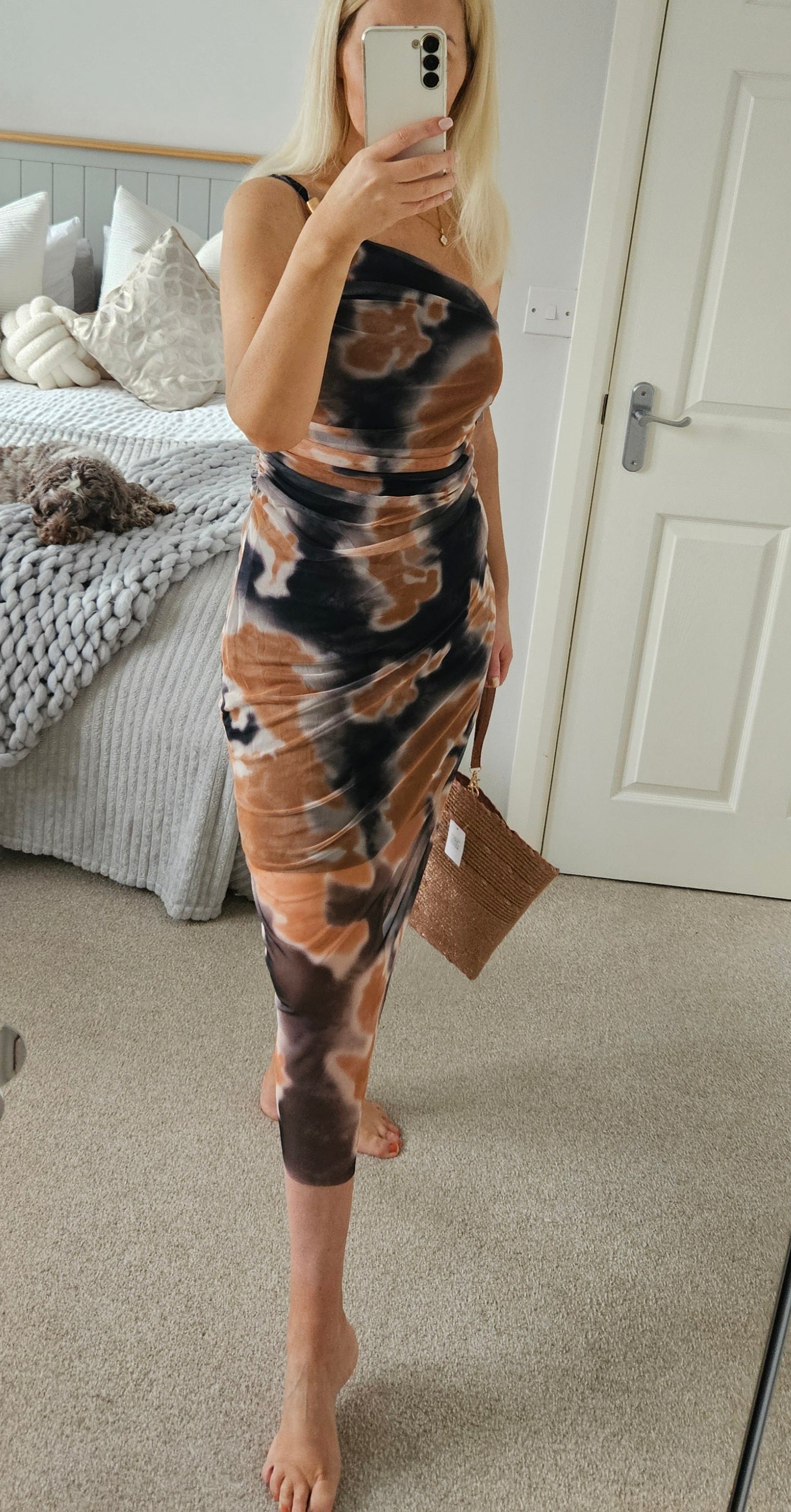 Zara one shoulder mesh dress - Graphite and tan