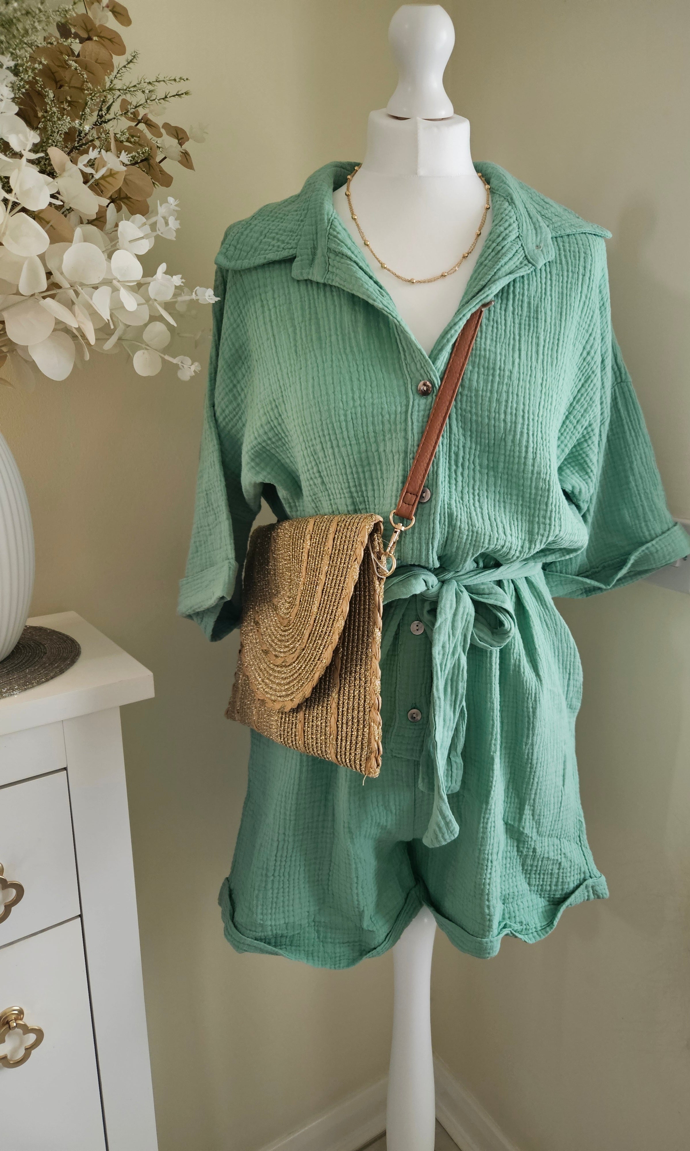 Halki cheesecloth playsuit - Green