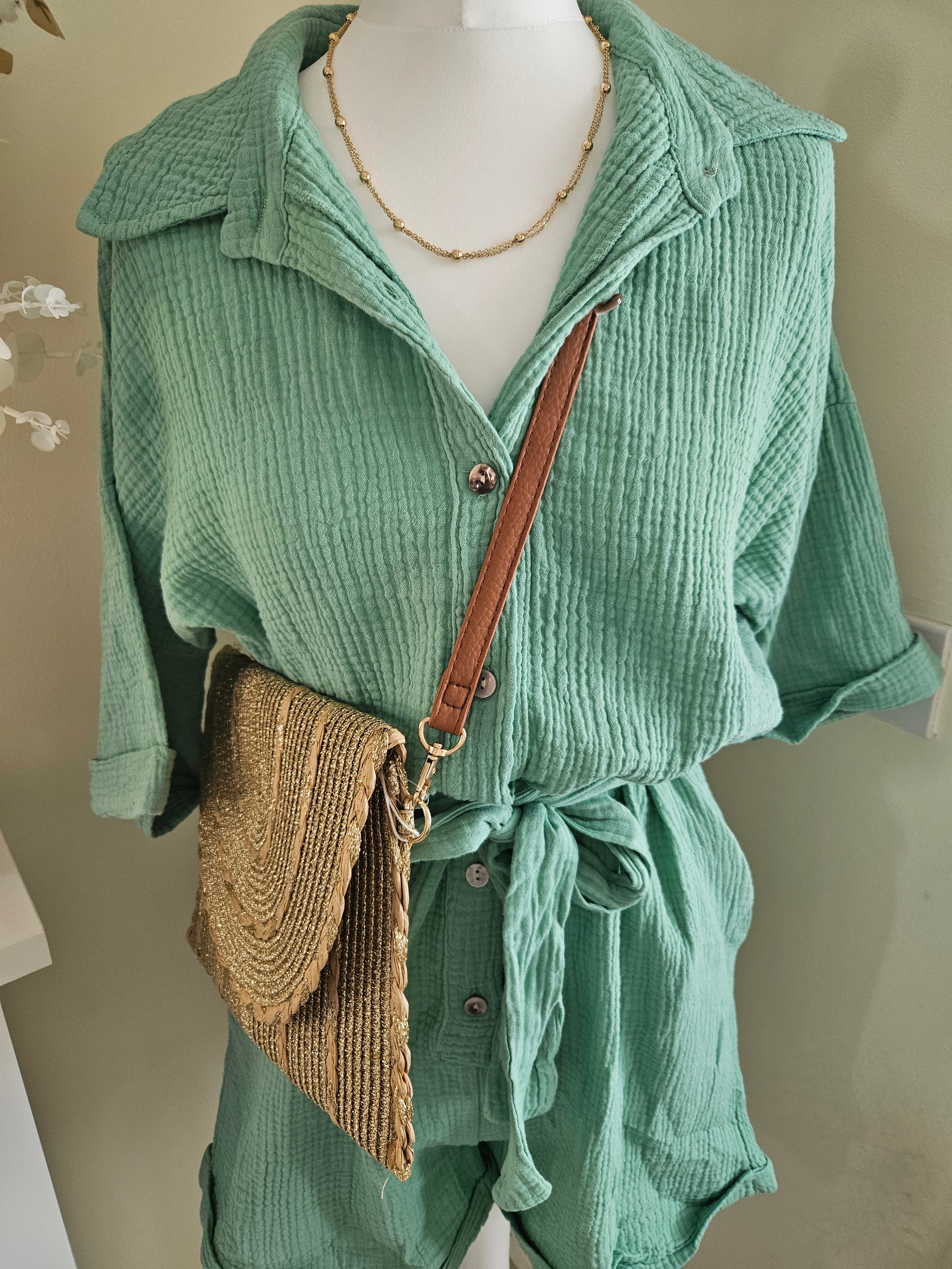 Halki cheesecloth playsuit - Green