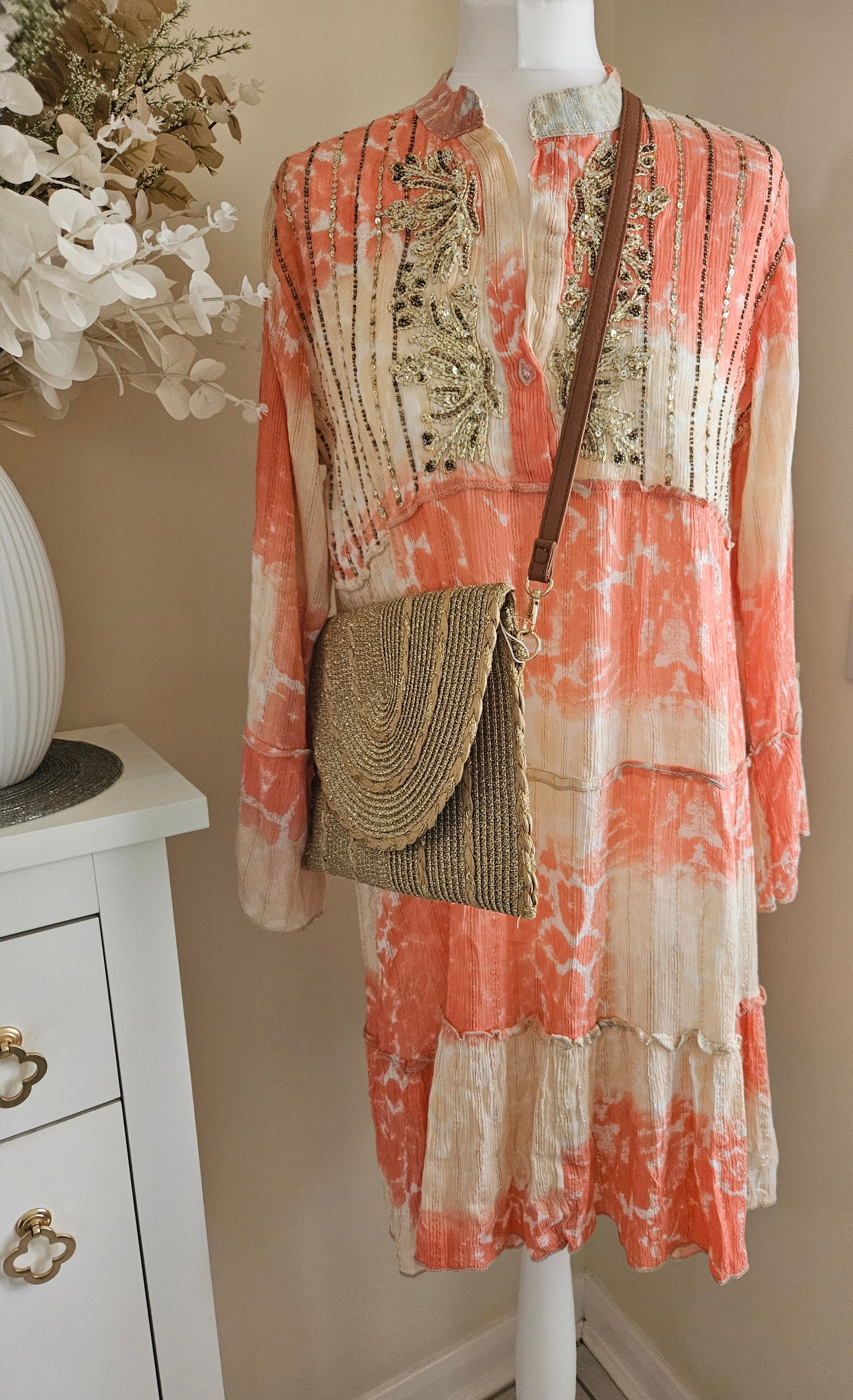 Arabella sequin tie dye dress - Coral