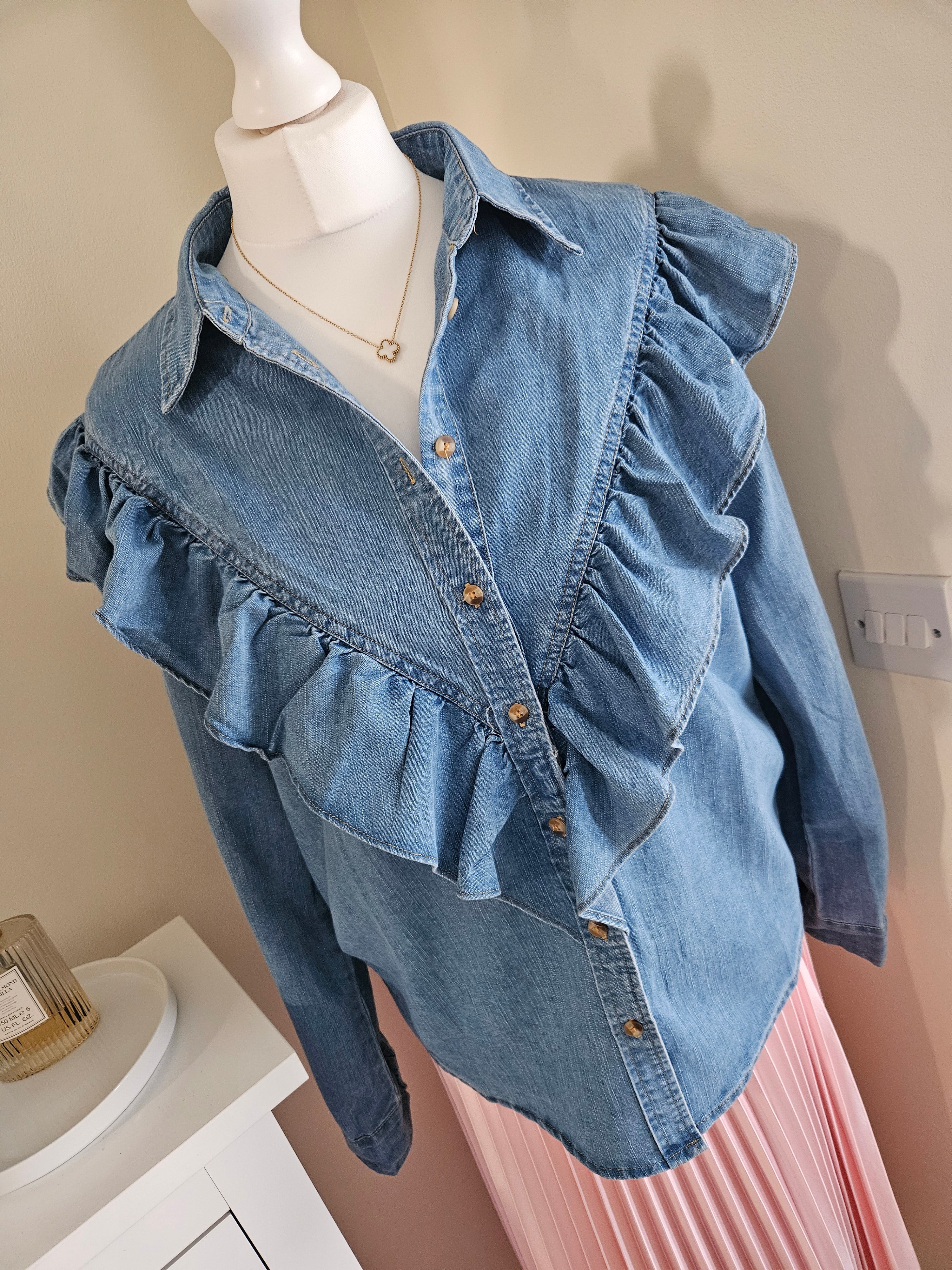 Aegina denim ruffle shirt