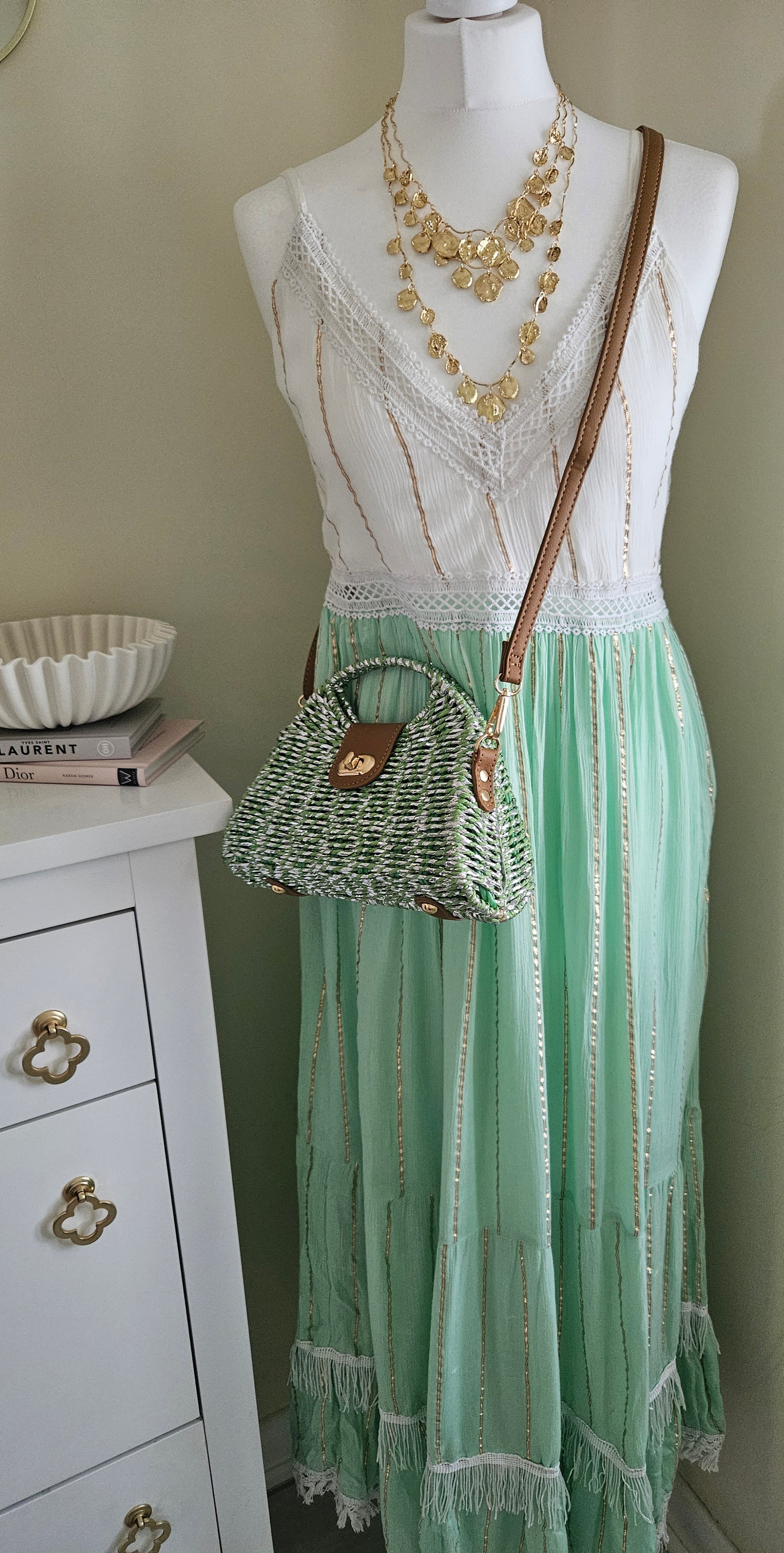 Delphi mint and gold dress