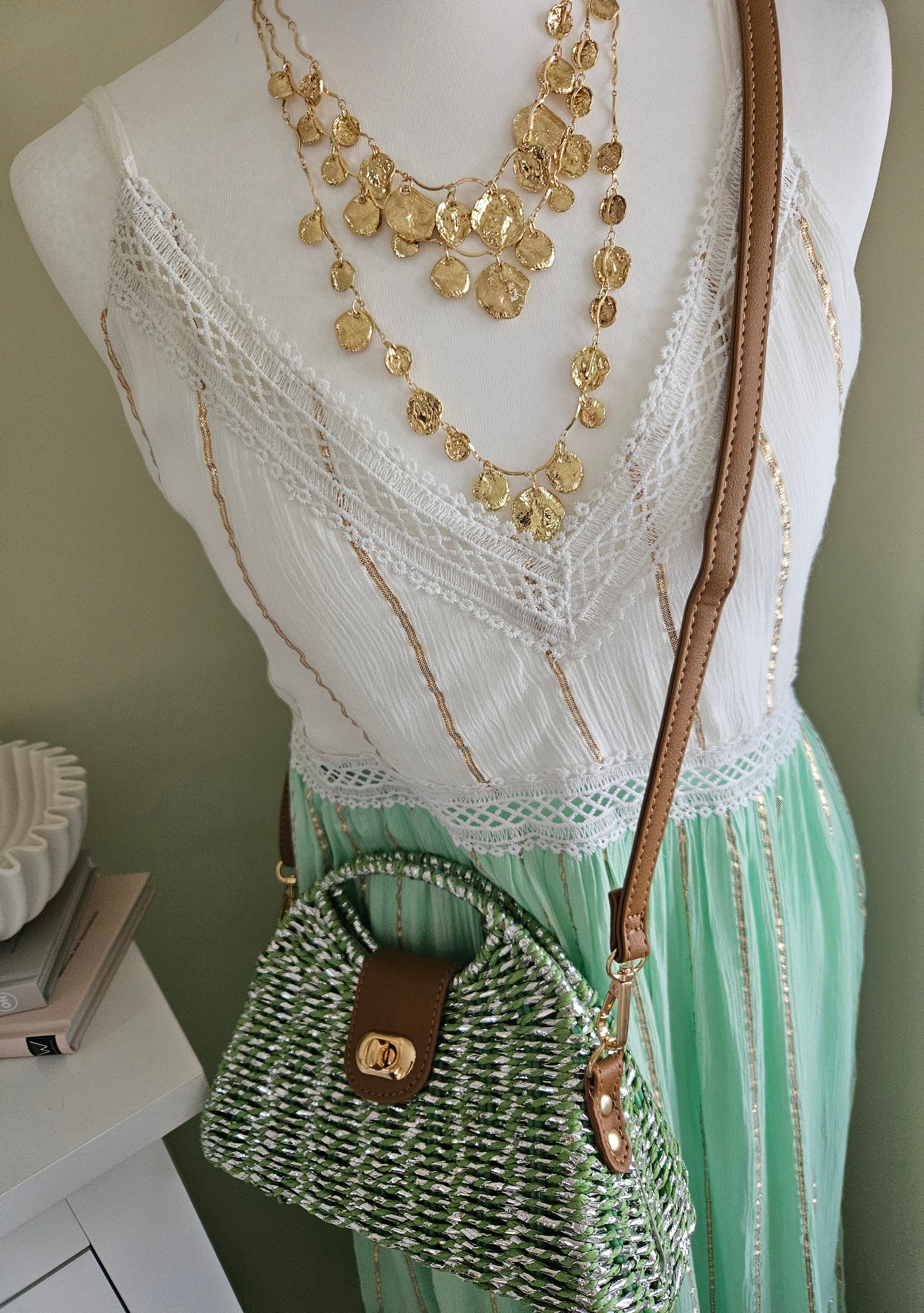 Delphi mint and gold dress
