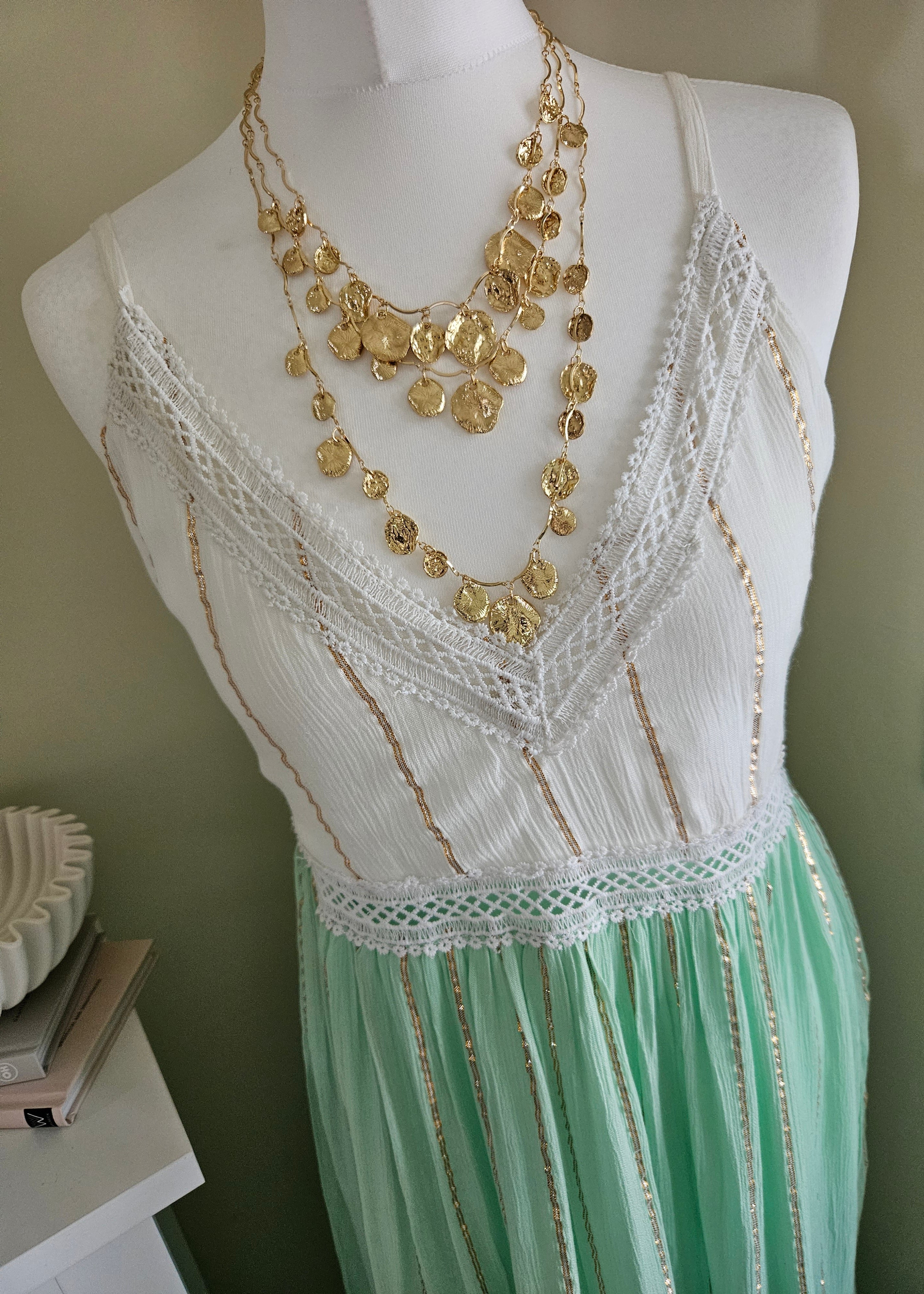 Delphi mint and gold dress