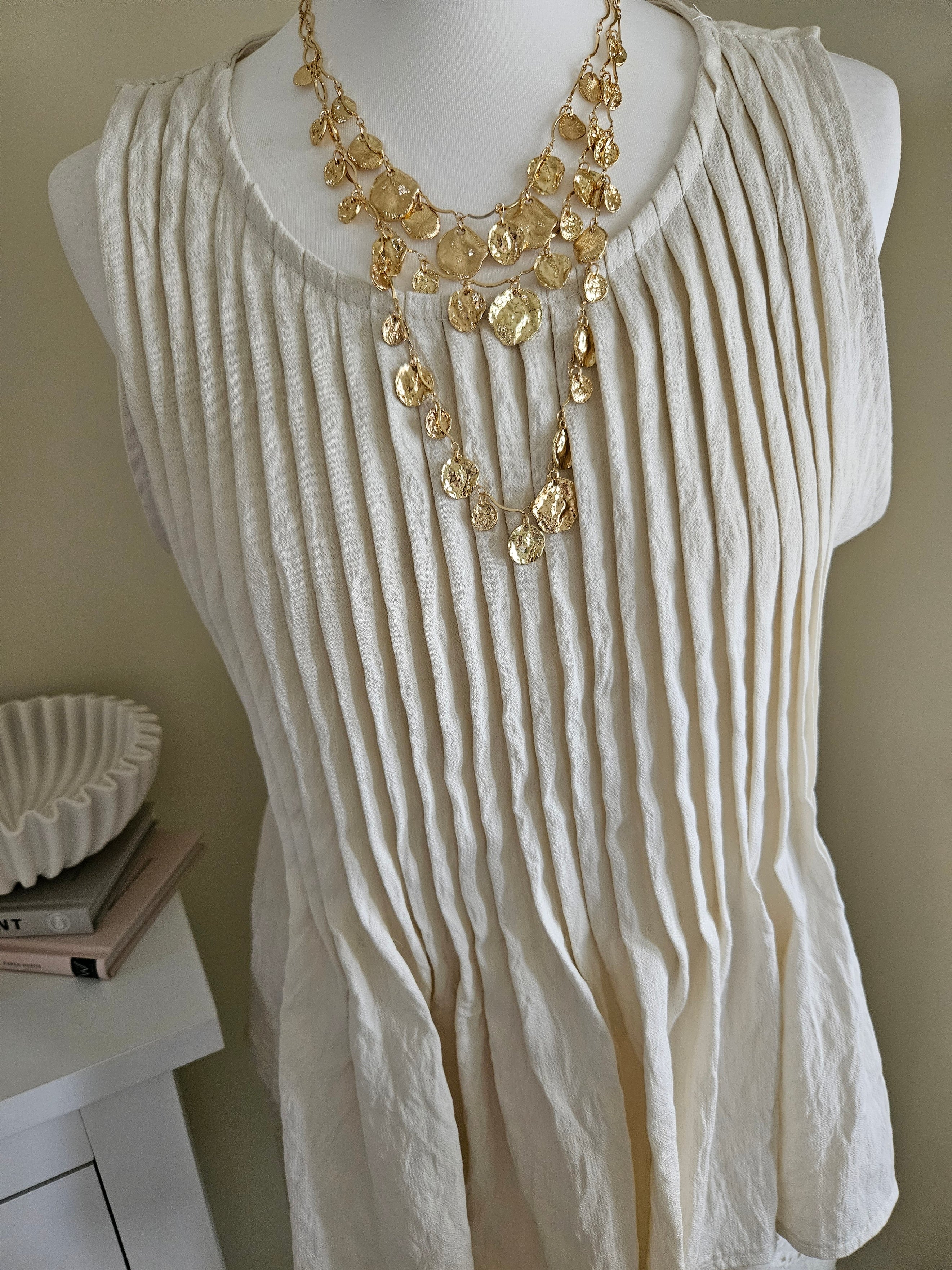 Tillie beige pin tuck sleeveless top