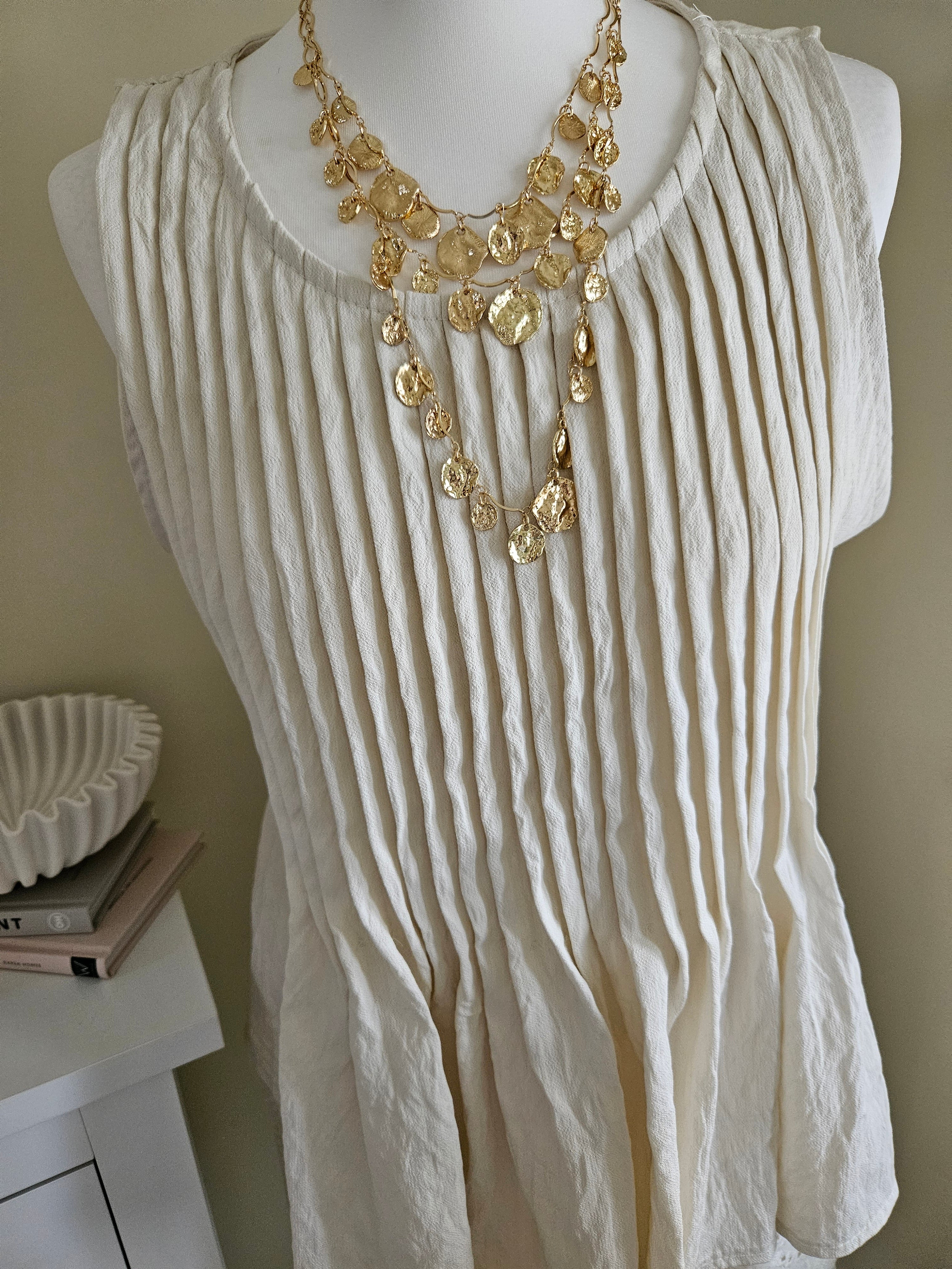 Tillie beige pin tuck sleeveless top