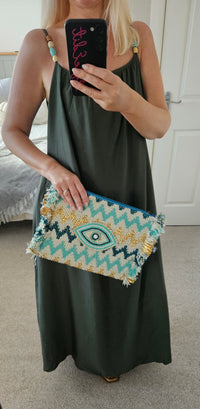Tobago beaded shoulder maxi dress - Khaki