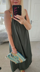 Tobago beaded shoulder maxi dress - Khaki