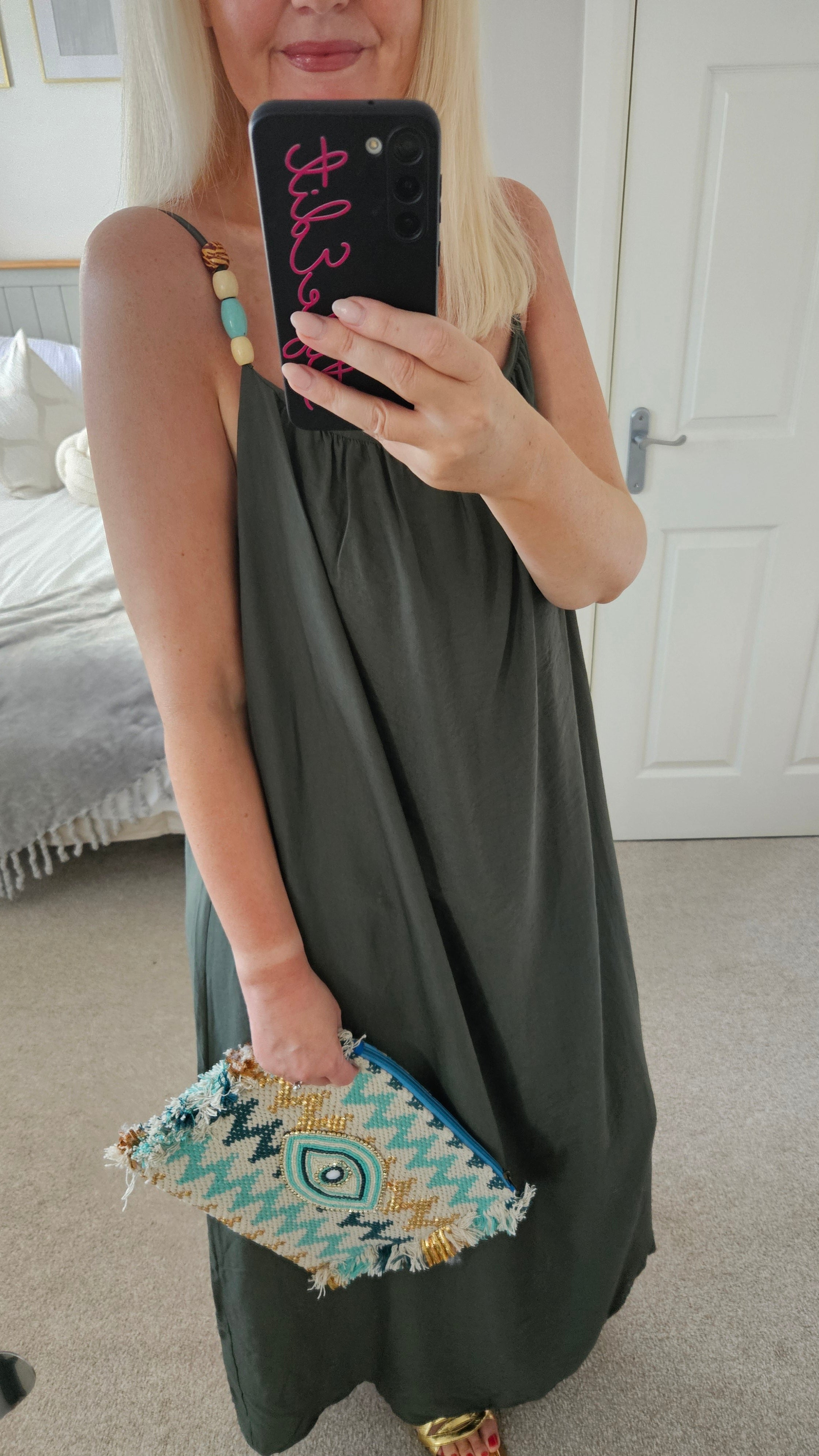 Tobago beaded shoulder maxi dress - Khaki