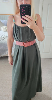 Tobago beaded shoulder maxi dress - Khaki