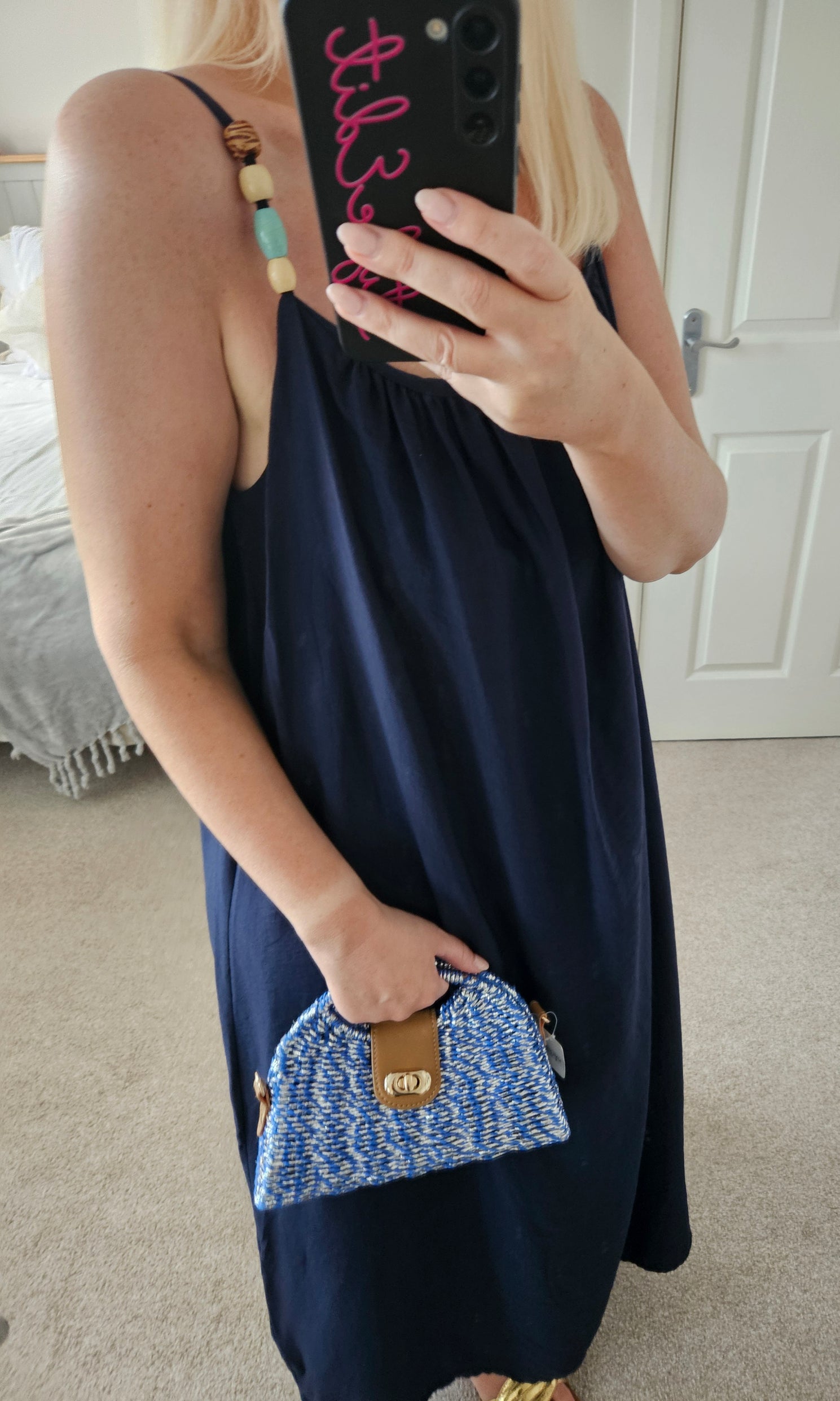 Tobago beaded shoulder maxi dress - Navy