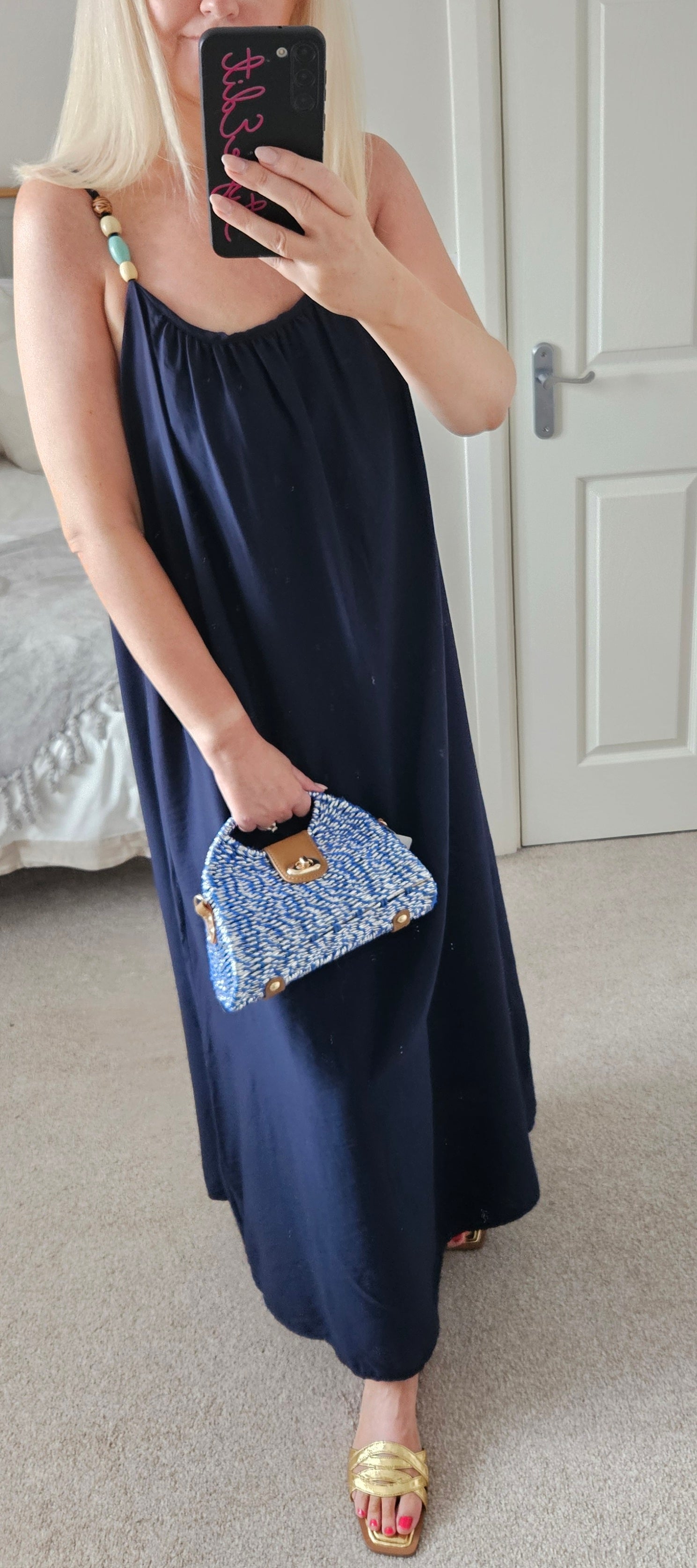 Tobago beaded shoulder maxi dress - Navy