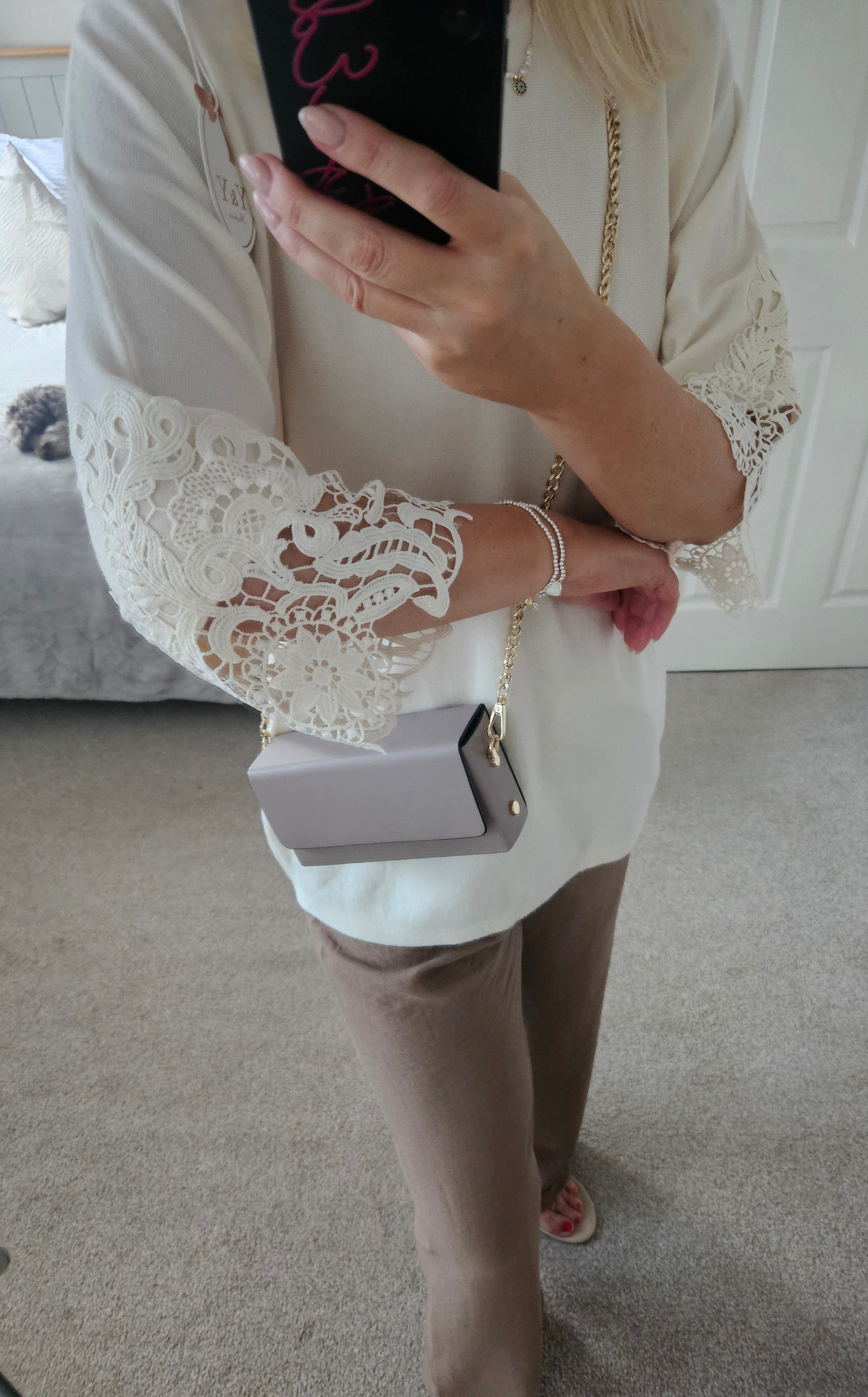 Fifi crochet sleeve knit jumper - Cream