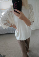 Fifi crochet sleeve knit jumper - Cream