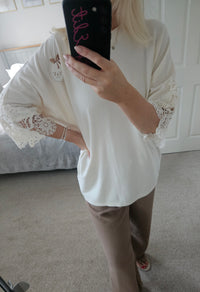Fifi crochet sleeve knit jumper - Cream