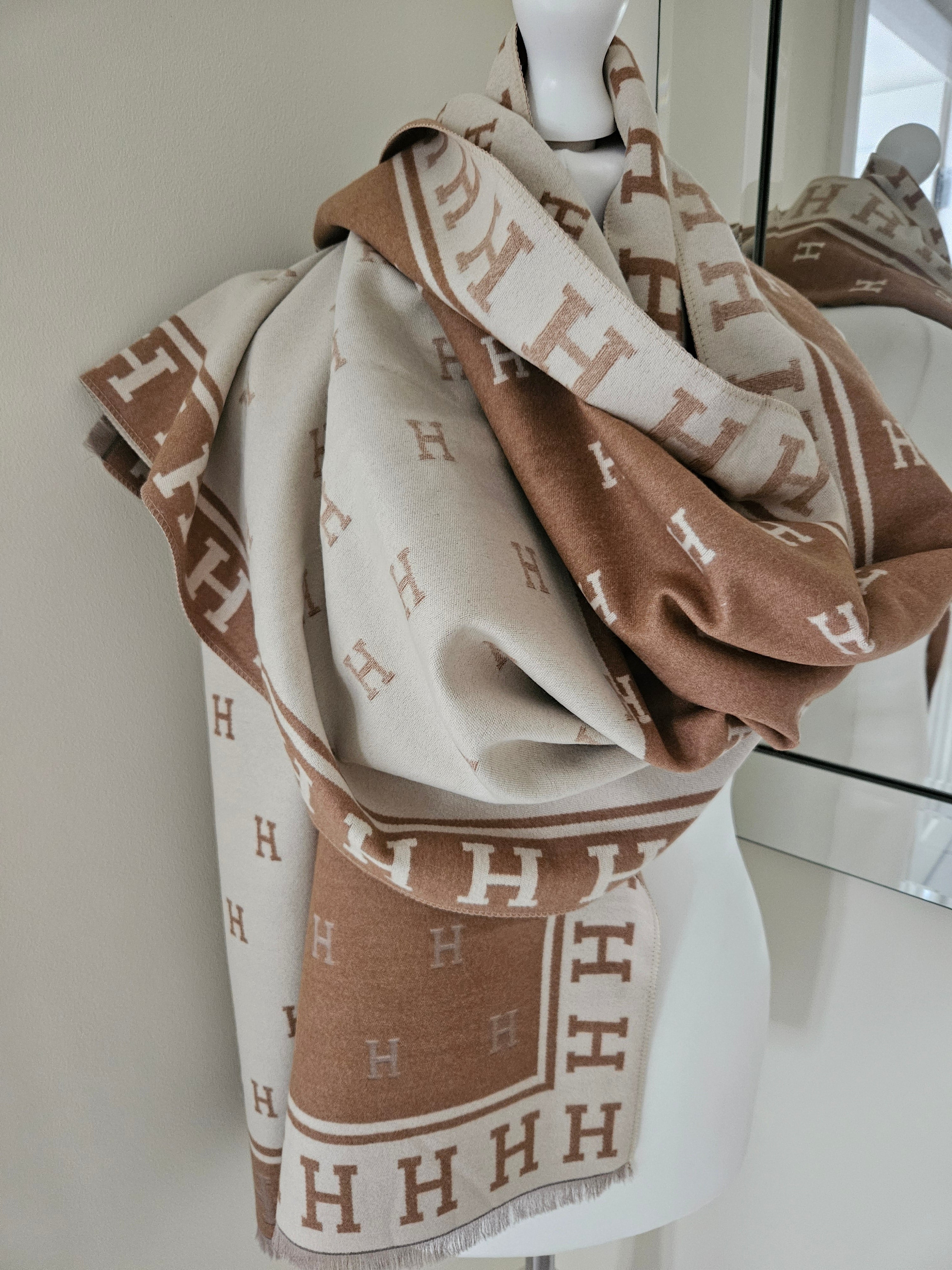 Tan and cream designer inspired H scarf